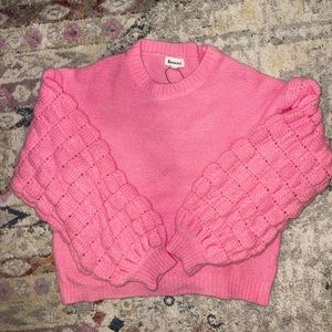 Pink, Bubble-Sleeve, Knit Sweater